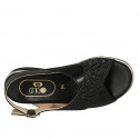 Sandale pour femmes en cuir et cuir tressé noir talon compensé 4 - Pointures disponibles:  42, 43, 44, 45
