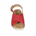 Sandale pour femmes en cuir et cuir tressé rouge talon compensé 4 - Pointures disponibles:  42, 43, 44, 45, 46