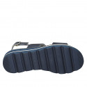 Sandale pour femmes avec accessoire en cuir lamé bleu talon compensé 3 - Pointures disponibles:  32, 33, 42, 43, 44, 45