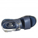 Sandalo da donna con accessorio in pelle laminata blu zeppa 3 - Misure disponibili: 32, 33, 42, 43, 44, 45