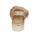 Sandale pour femmes en cuir lamé cuivre avec courroie et accessoire talon compensé 3 - Pointures disponibles:  44