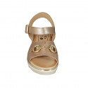 Woman's sandal in copper laminated leather with strap and accessory wedge heel 3 - Available sizes:  44