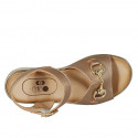 Sandale pour femmes en cuir lamé cuivre avec courroie et accessoire talon compensé 3 - Pointures disponibles:  44
