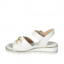Woman's sandal in white leather with strap and accessory wedge heel 3 - Available sizes:  42, 43, 44