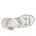 Woman's sandal in white leather with strap and accessory wedge heel 3 - Available sizes:  42, 43, 44