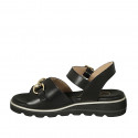 Woman's sandal in black leather with strap and accessory wedge heel 3 - Available sizes:  32, 42, 43, 44