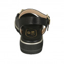 Woman's sandal in black leather with strap and accessory wedge heel 3 - Available sizes:  42, 44