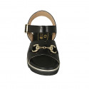 Woman's sandal in black leather with strap and accessory wedge heel 3 - Available sizes:  42, 44