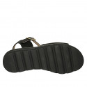 Woman's sandal in black leather with strap and accessory wedge heel 3 - Available sizes:  42, 44