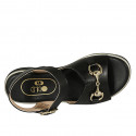 Woman's sandal in black leather with strap and accessory wedge heel 3 - Available sizes:  42, 44
