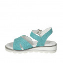Woman's sandal in turquoise printed leather with strap wedge heel 3 - Available sizes:  32, 33, 42, 43, 44