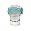 Woman's sandal in turquoise printed leather with strap wedge heel 3 - Available sizes:  32, 33, 42, 43, 44