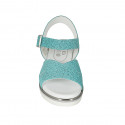 Woman's sandal in turquoise printed leather with strap wedge heel 3 - Available sizes:  32, 33, 42, 43, 44