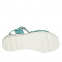 Woman's sandal in turquoise printed leather with strap wedge heel 3 - Available sizes:  32, 33, 42, 43, 44