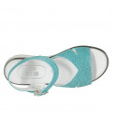 Woman's sandal in turquoise printed leather with strap wedge heel 3 - Available sizes:  32, 33, 42, 43, 44