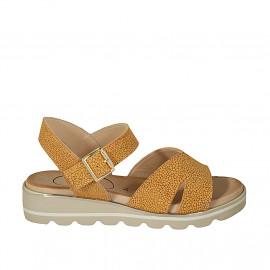 Woman's sandal in orange printed leather with strap wedge heel 3 - Available sizes: 32, 33, 42, 43, 45