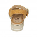 Sandalia con cinturon para mujer en piel imprimida naranja cuña 3 - Tallas disponibles:  32, 33, 34, 42, 43, 45