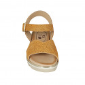 Sandale pour femmes en cuir imprimé orange avec courroie talon compensé 3 - Pointures disponibles:  32, 33, 42, 43, 45