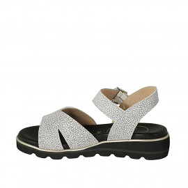 Woman's sandal in white printed leather with strap wedge heel 3 - Available sizes:  42 2