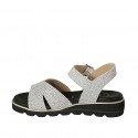Woman's sandal in white printed leather with strap wedge heel 3 - Available sizes:  32, 33, 42, 43, 44