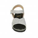 Sandale pour femmes en cuir imprimé blanc avec courroie talon compensé 3 - Pointures disponibles:  32, 33, 42, 43, 44