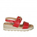 Woman's sandal with accessory in red leather wedge heel 4 - Available sizes:  42, 43, 44, 46