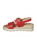 Woman's sandal with accessory in red leather wedge heel 4 - Available sizes:  42, 43, 44, 46