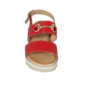 Woman's sandal with accessory in red leather wedge heel 4 - Available sizes:  42, 43, 44, 46