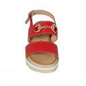Woman's sandal with accessory in red leather wedge heel 4 - Available sizes:  42, 43, 44