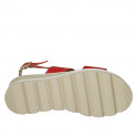 Woman's sandal with accessory in red leather wedge heel 4 - Available sizes:  42, 43, 44