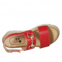 Woman's sandal with accessory in red leather wedge heel 4 - Available sizes:  42, 43, 44