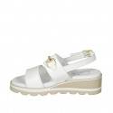 Woman's sandal with accessory in white leather wedge heel 4 - Available sizes:  42, 43, 44, 45