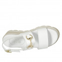 Woman's sandal with accessory in white leather wedge heel 4 - Available sizes:  42, 43, 44, 45