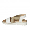 Sandale pour femmes en cuir blanc avec elastique talon compensé 3 - Pointures disponibles:  43