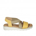 Sandale pour femmes en cuir jaune avec elastique talon compensé 3 - Pointures disponibles:  43