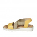Sandale pour femmes en cuir jaune avec elastique talon compensé 3 - Pointures disponibles:  43
