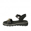 Woman's sandal with strap and accessory in black leather wedge heel 3 - Available sizes:  33, 34