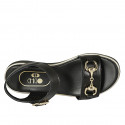 Woman's sandal with strap and accessory in black leather wedge heel 3 - Available sizes:  33, 34