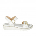 Woman's sandal with strap and accessory in white leather wedge heel 3 - Available sizes:  32, 42