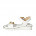 Woman's sandal with strap and accessory in white leather wedge heel 3 - Available sizes:  32, 42