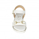 Woman's sandal with strap and accessory in white leather wedge heel 3 - Available sizes:  32, 42
