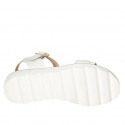 Woman's sandal with strap and accessory in white leather wedge heel 3 - Available sizes:  32, 42