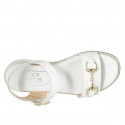 Woman's sandal with strap and accessory in white leather wedge heel 3 - Available sizes:  32, 42