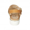 Woman's sandal with strap and accessory in cognac brown leather wedge heel 3 - Available sizes:  42