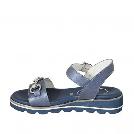 Sandalo da donna con accessorio e cinturino in pelle laminata blu zeppa 3 - Misure disponibili: 42 2