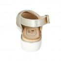 Woman's sandal in platinum laminated leather with crossed bands wedge heel 3 - Available sizes:  42, 43, 46