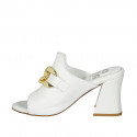 Woman's mule with chain in white leather heel 8 - Available sizes:  42, 43