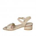 Woman's strap sandal in beige and multicolored mosaic printed suede heel 3 - Available sizes:  32, 45