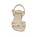 Woman's strap sandal in beige and multicolored mosaic printed suede heel 3 - Available sizes:  32, 45