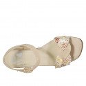 Woman's strap sandal in beige and multicolored mosaic printed suede heel 3 - Available sizes:  32, 45